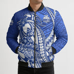 Personalized North Melbourne Kangaroos Bomber Puffer Jacket Polynesian Tribal Kangaroo Mascot With Hibiscus Floral Art