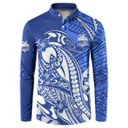 Personalized North Melbourne Kangaroos Button Sweatshirt Polynesian Tribal Kangaroo Mascot With Hibiscus Floral Art
