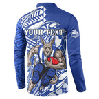 Personalized North Melbourne Kangaroos Button Sweatshirt Polynesian Tribal Kangaroo Mascot With Hibiscus Floral Art