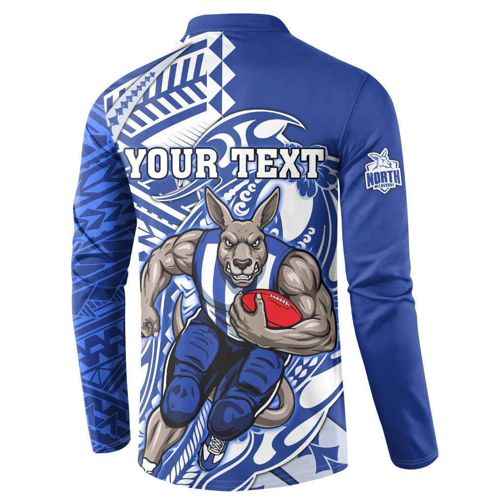 Personalized North Melbourne Kangaroos Button Sweatshirt Polynesian Tribal Kangaroo Mascot With Hibiscus Floral Art