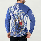 Personalized North Melbourne Kangaroos Button Sweatshirt Polynesian Tribal Kangaroo Mascot With Hibiscus Floral Art