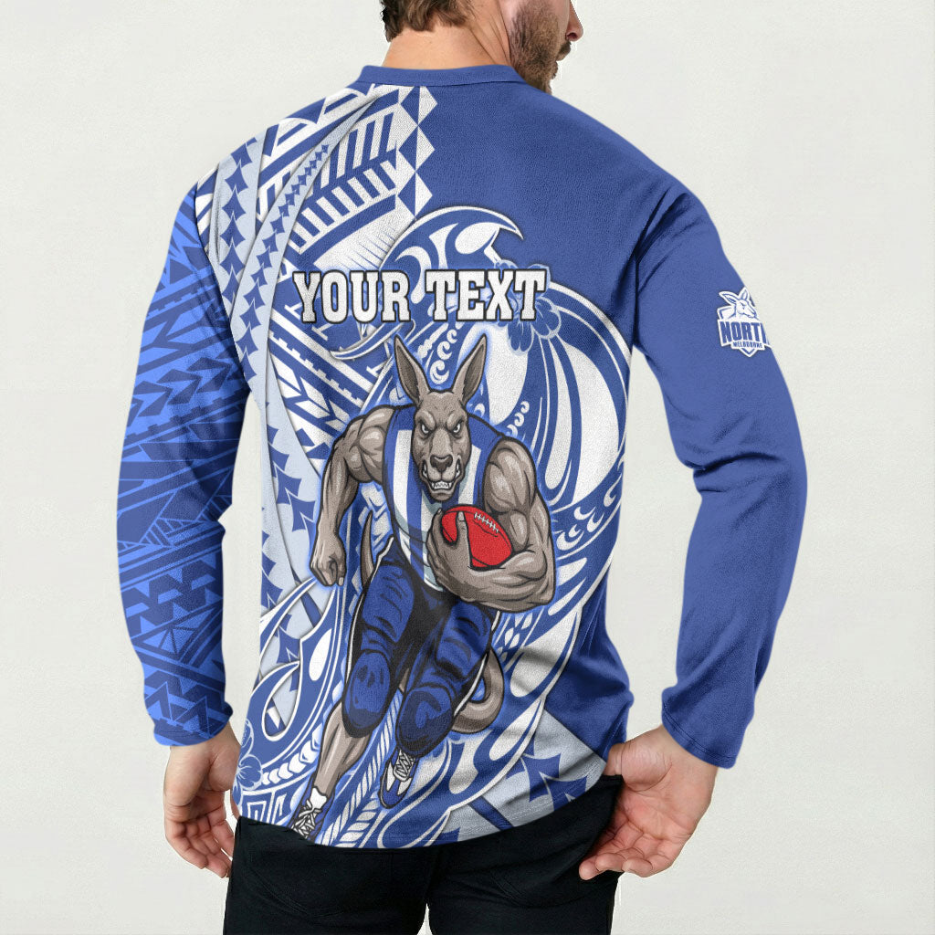 Personalized North Melbourne Kangaroos Button Sweatshirt Polynesian Tribal Kangaroo Mascot With Hibiscus Floral Art