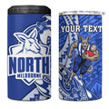 Personalized North Melbourne Kangaroos 4 in 1 Can Cooler Tumbler Polynesian Tribal Kangaroo Mascot With Hibiscus Floral Art
