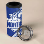 Personalized North Melbourne Kangaroos 4 in 1 Can Cooler Tumbler Polynesian Tribal Kangaroo Mascot With Hibiscus Floral Art