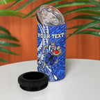 Personalized North Melbourne Kangaroos 4 in 1 Can Cooler Tumbler Polynesian Tribal Kangaroo Mascot With Hibiscus Floral Art