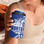 Personalized North Melbourne Kangaroos 4 in 1 Can Cooler Tumbler Polynesian Tribal Kangaroo Mascot With Hibiscus Floral Art
