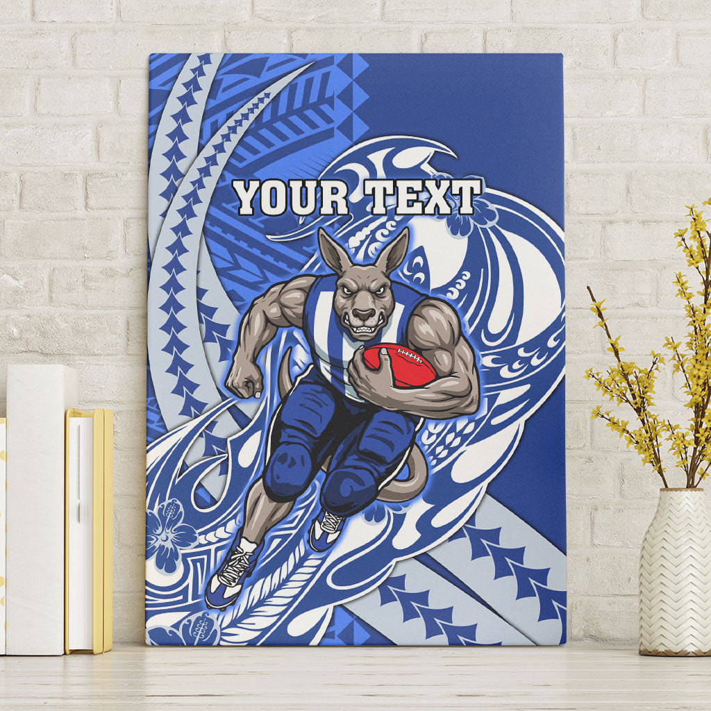 Personalized North Melbourne Kangaroos Canvas Wall Art Polynesian Tribal Kangaroo Mascot With Hibiscus Floral Art