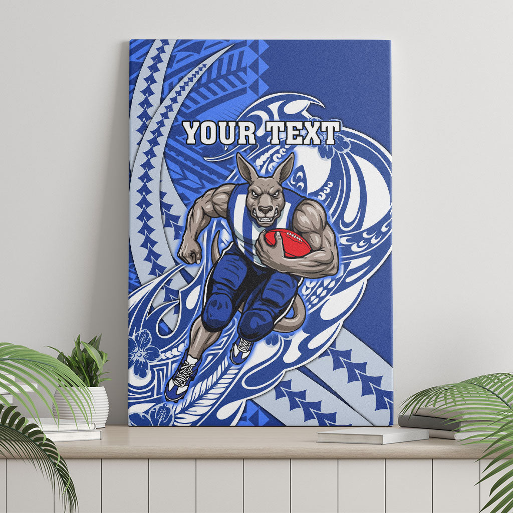 Personalized North Melbourne Kangaroos Canvas Wall Art Polynesian Tribal Kangaroo Mascot With Hibiscus Floral Art