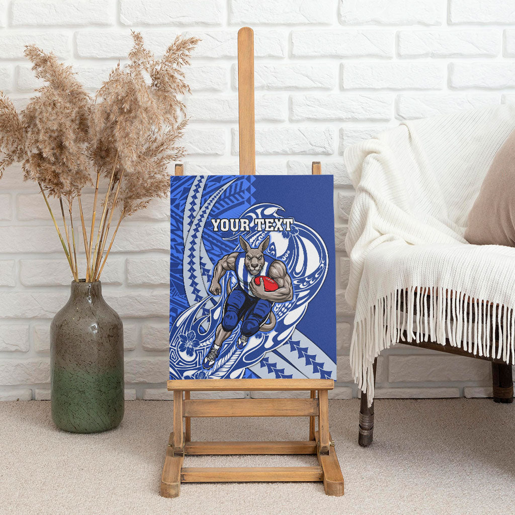 Personalized North Melbourne Kangaroos Canvas Wall Art Polynesian Tribal Kangaroo Mascot With Hibiscus Floral Art