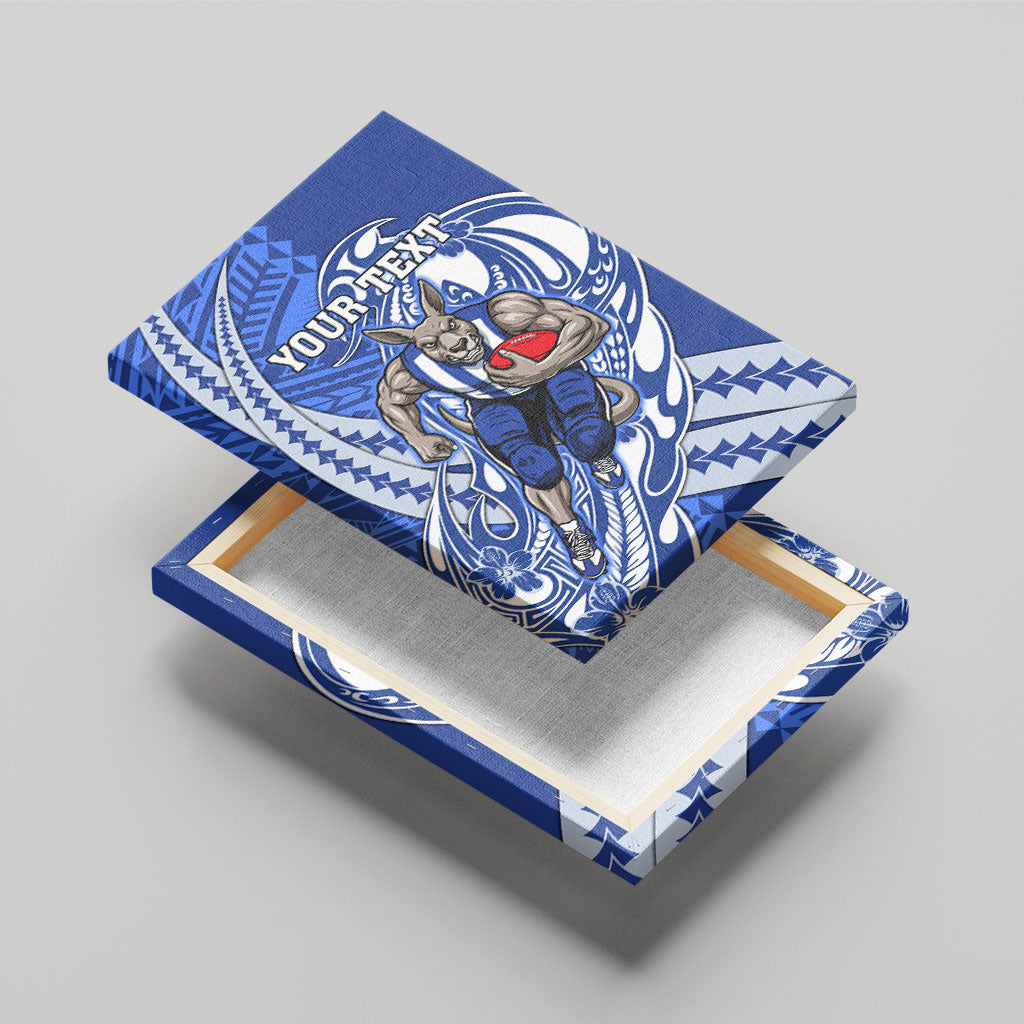 Personalized North Melbourne Kangaroos Canvas Wall Art Polynesian Tribal Kangaroo Mascot With Hibiscus Floral Art