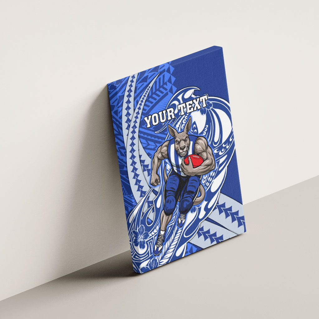 Personalized North Melbourne Kangaroos Canvas Wall Art Polynesian Tribal Kangaroo Mascot With Hibiscus Floral Art