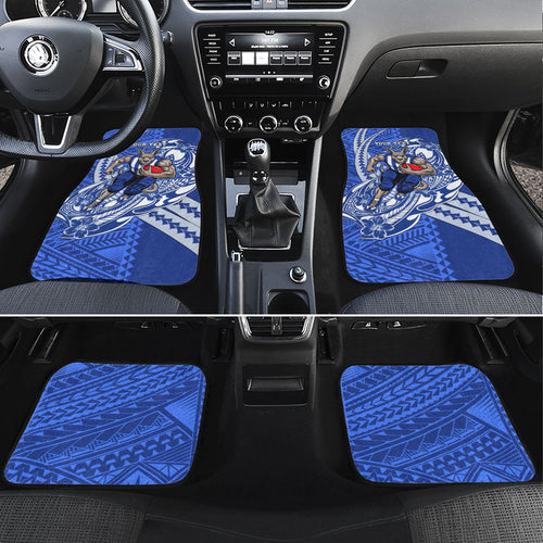 Personalized North Melbourne Kangaroos Car Mats Polynesian Tribal Kangaroo Mascot With Hibiscus Floral Art