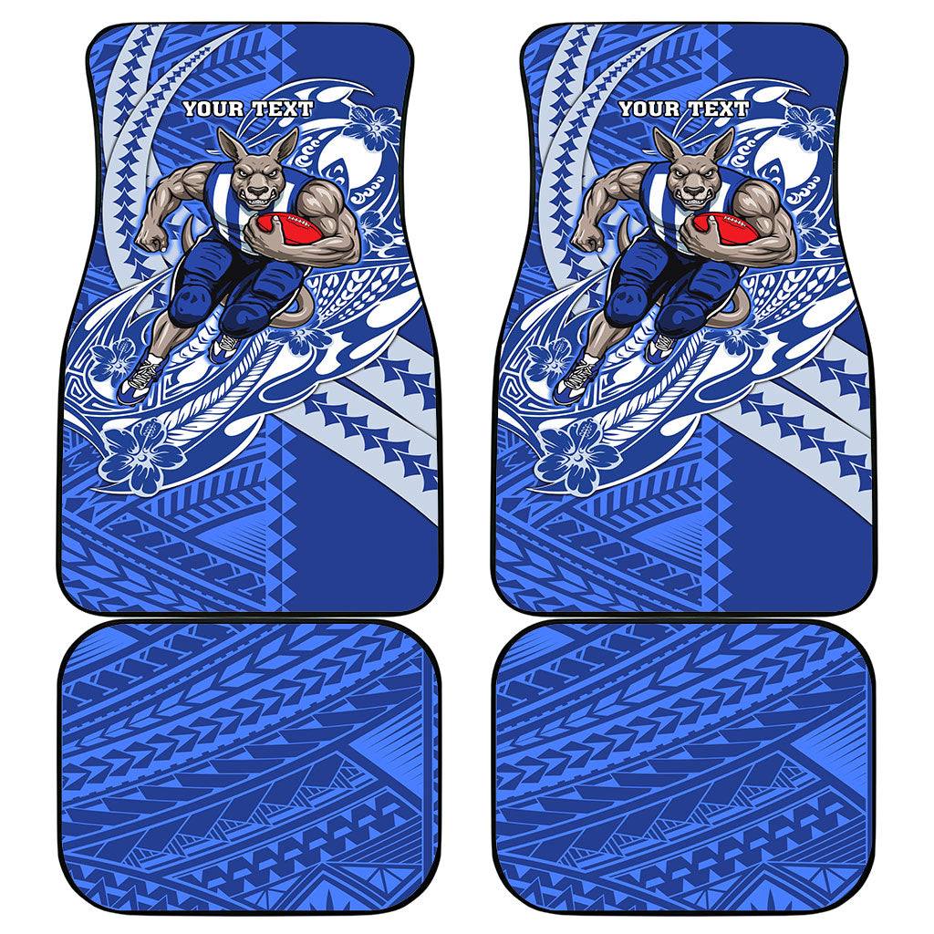Personalized North Melbourne Kangaroos Car Mats Polynesian Tribal Kangaroo Mascot With Hibiscus Floral Art