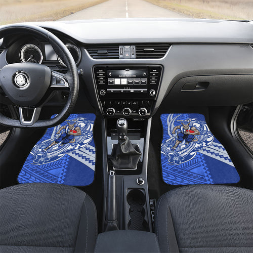 Personalized North Melbourne Kangaroos Car Mats Polynesian Tribal Kangaroo Mascot With Hibiscus Floral Art
