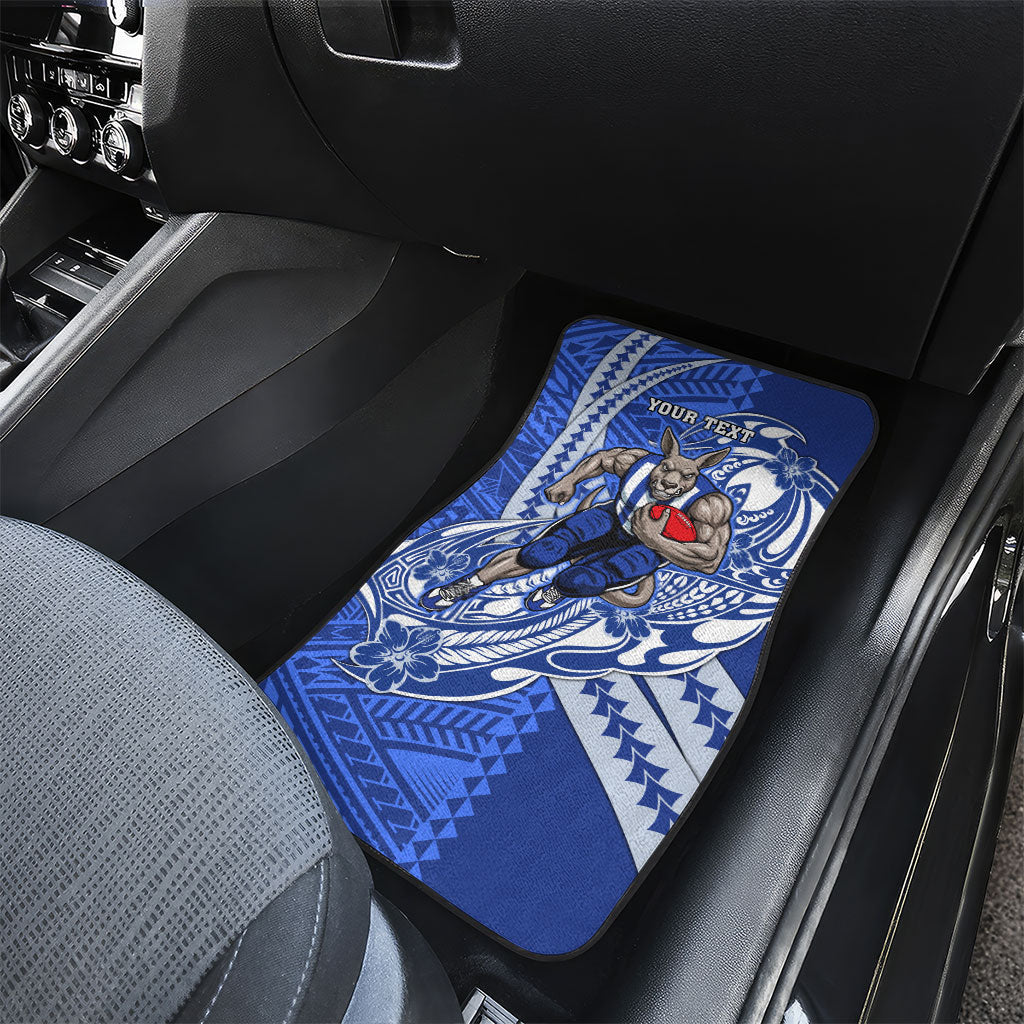 Personalized North Melbourne Kangaroos Car Mats Polynesian Tribal Kangaroo Mascot With Hibiscus Floral Art
