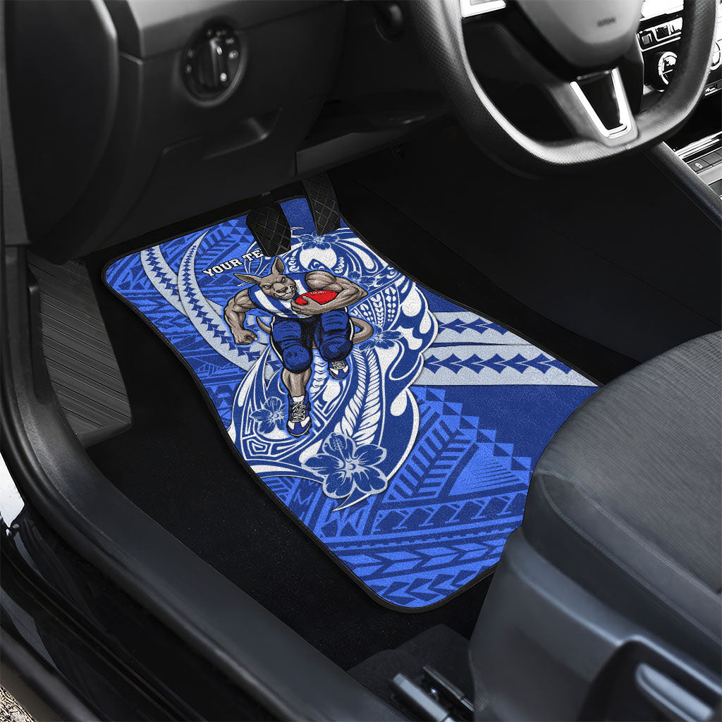 Personalized North Melbourne Kangaroos Car Mats Polynesian Tribal Kangaroo Mascot With Hibiscus Floral Art