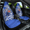 Personalized North Melbourne Kangaroos Car Seat Cover Polynesian Tribal Kangaroo Mascot With Hibiscus Floral Art