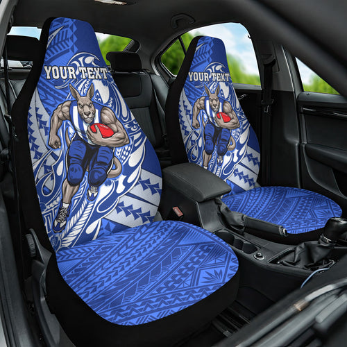 Personalized North Melbourne Kangaroos Car Seat Cover Polynesian Tribal Kangaroo Mascot With Hibiscus Floral Art