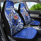 Personalized North Melbourne Kangaroos Car Seat Cover Polynesian Tribal Kangaroo Mascot With Hibiscus Floral Art