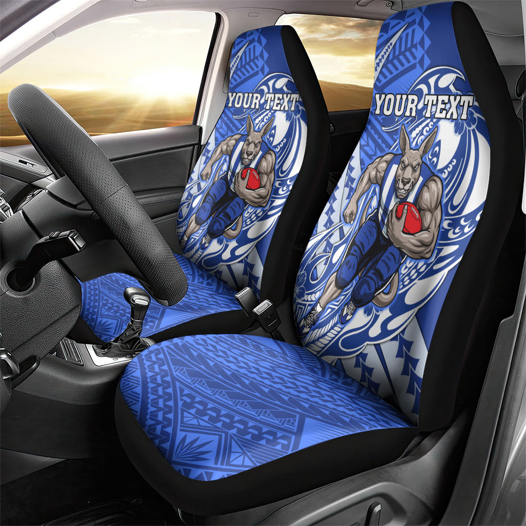 Personalized North Melbourne Kangaroos Car Seat Cover Polynesian Tribal Kangaroo Mascot With Hibiscus Floral Art