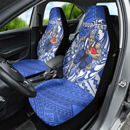 Personalized North Melbourne Kangaroos Car Seat Cover Polynesian Tribal Kangaroo Mascot With Hibiscus Floral Art