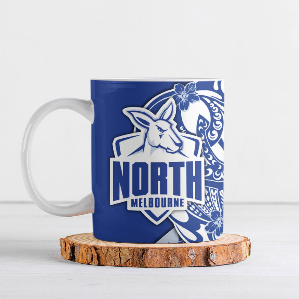 Personalized North Melbourne Kangaroos Ceramic Mug Polynesian Tribal Kangaroo Mascot With Hibiscus Floral Art