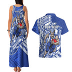 Personalized North Melbourne Kangaroos Couples Matching Tank Maxi Dress and Hawaiian Shirt Polynesian Tribal Kangaroo Mascot With Hibiscus Floral Art