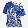 Personalized North Melbourne Kangaroos Cross Shoulder Shirt Polynesian Tribal Kangaroo Mascot With Hibiscus Floral Art
