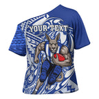 Personalized North Melbourne Kangaroos Cross Shoulder Shirt Polynesian Tribal Kangaroo Mascot With Hibiscus Floral Art
