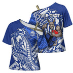 Personalized North Melbourne Kangaroos Cross Shoulder Shirt Polynesian Tribal Kangaroo Mascot With Hibiscus Floral Art