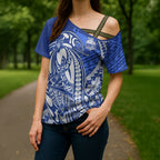 Personalized North Melbourne Kangaroos Cross Shoulder Shirt Polynesian Tribal Kangaroo Mascot With Hibiscus Floral Art