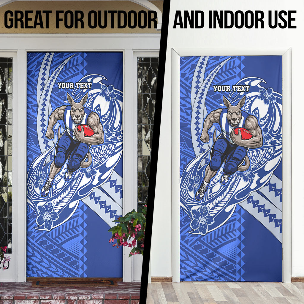 Personalized North Melbourne Kangaroos Door Cover Polynesian Tribal Kangaroo Mascot With Hibiscus Floral Art