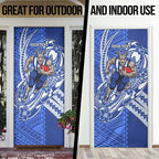 Personalized North Melbourne Kangaroos Door Cover Polynesian Tribal Kangaroo Mascot With Hibiscus Floral Art