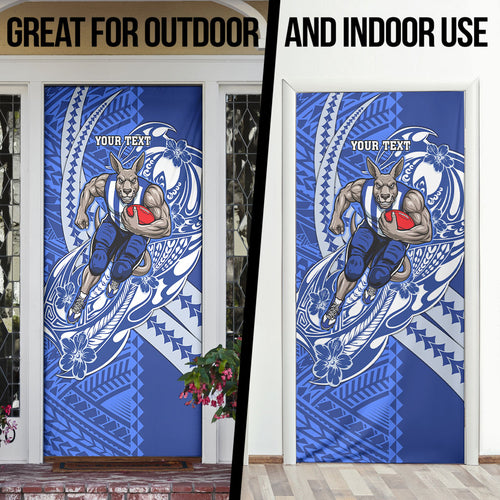 Personalized North Melbourne Kangaroos Door Cover Polynesian Tribal Kangaroo Mascot With Hibiscus Floral Art