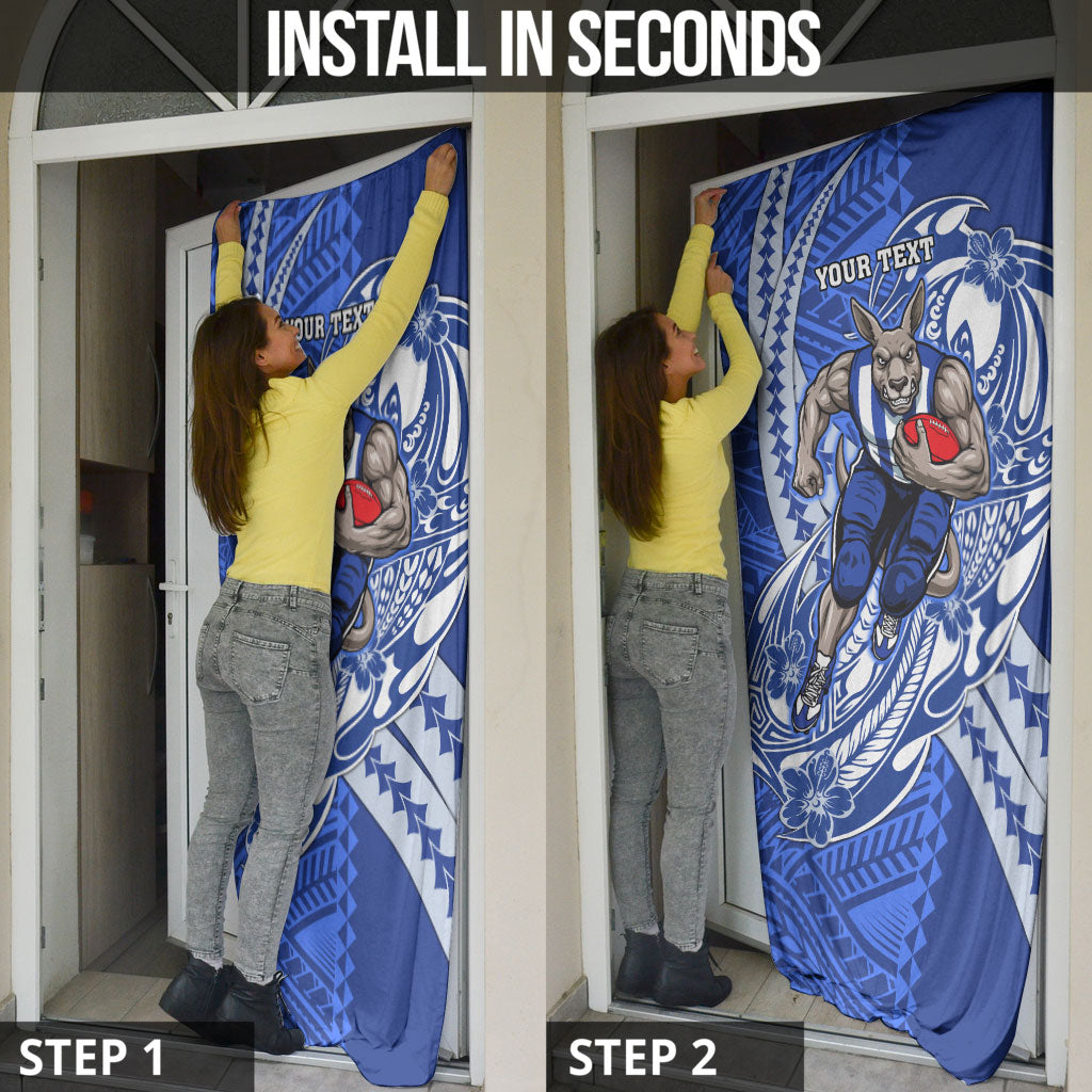 Personalized North Melbourne Kangaroos Door Cover Polynesian Tribal Kangaroo Mascot With Hibiscus Floral Art