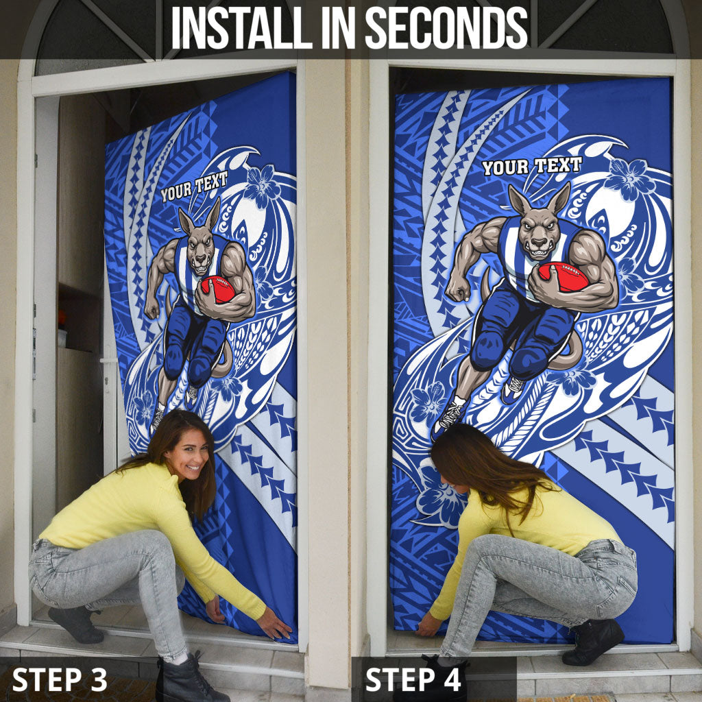 Personalized North Melbourne Kangaroos Door Cover Polynesian Tribal Kangaroo Mascot With Hibiscus Floral Art