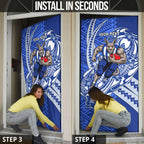 Personalized North Melbourne Kangaroos Door Cover Polynesian Tribal Kangaroo Mascot With Hibiscus Floral Art