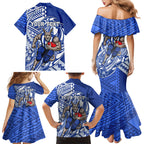 Personalized North Melbourne Kangaroos Family Matching Mermaid Dress and Hawaiian Shirt Polynesian Tribal Kangaroo Mascot With Hibiscus Floral Art