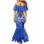 Personalized North Melbourne Kangaroos Family Matching Mermaid Dress and Hawaiian Shirt Polynesian Tribal Kangaroo Mascot With Hibiscus Floral Art
