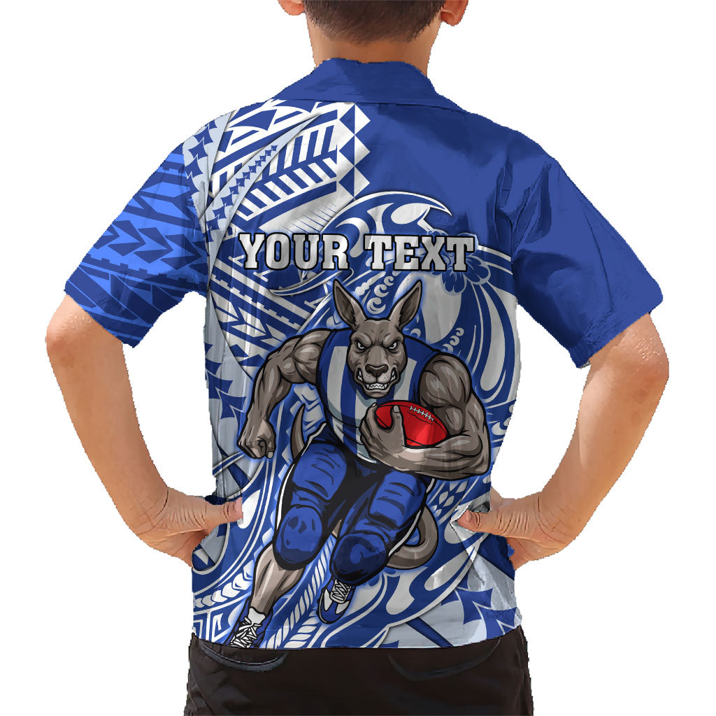 Personalized North Melbourne Kangaroos Family Matching Off Shoulder Short Dress and Hawaiian Shirt Polynesian Tribal Kangaroo Mascot With Hibiscus Floral Art