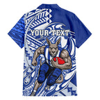 Personalized North Melbourne Kangaroos Family Matching Off Shoulder Short Dress and Hawaiian Shirt Polynesian Tribal Kangaroo Mascot With Hibiscus Floral Art