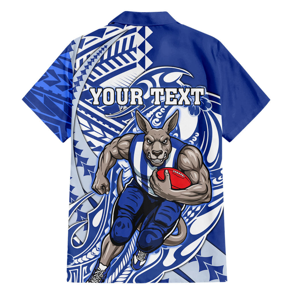 Personalized North Melbourne Kangaroos Family Matching Off Shoulder Short Dress and Hawaiian Shirt Polynesian Tribal Kangaroo Mascot With Hibiscus Floral Art