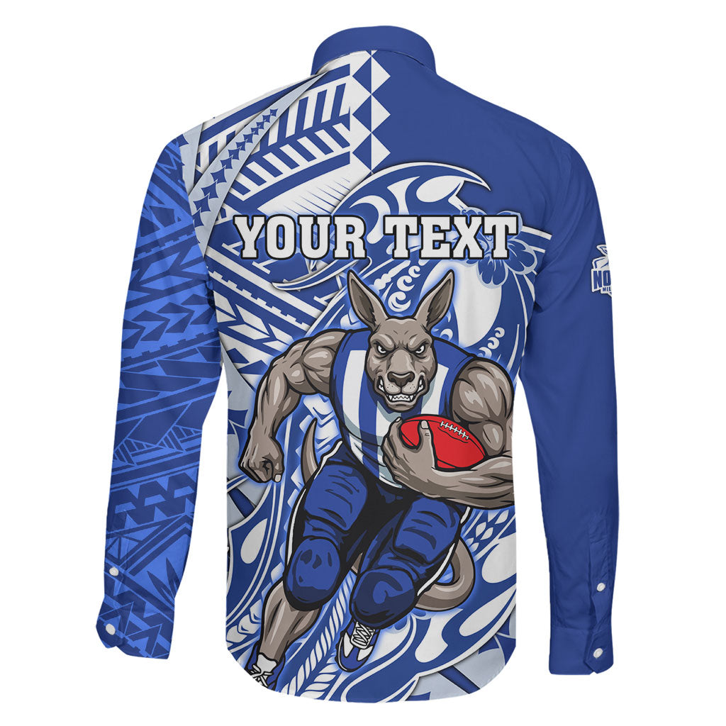 Personalized North Melbourne Kangaroos Family Matching Off Shoulder Short Dress and Hawaiian Shirt Polynesian Tribal Kangaroo Mascot With Hibiscus Floral Art