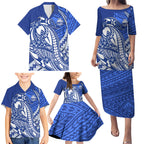Personalized North Melbourne Kangaroos Family Matching Puletasi and Hawaiian Shirt Polynesian Tribal Kangaroo Mascot With Hibiscus Floral Art