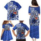 Personalized North Melbourne Kangaroos Family Matching Puletasi and Hawaiian Shirt Polynesian Tribal Kangaroo Mascot With Hibiscus Floral Art