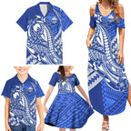 Personalized North Melbourne Kangaroos Family Matching Summer Maxi Dress and Hawaiian Shirt Polynesian Tribal Kangaroo Mascot With Hibiscus Floral Art