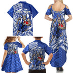 Personalized North Melbourne Kangaroos Family Matching Summer Maxi Dress and Hawaiian Shirt Polynesian Tribal Kangaroo Mascot With Hibiscus Floral Art