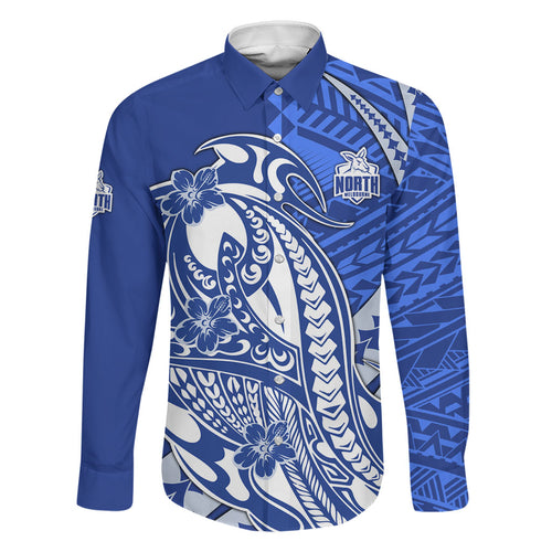 Personalized North Melbourne Kangaroos Family Matching Summer Maxi Dress and Hawaiian Shirt Polynesian Tribal Kangaroo Mascot With Hibiscus Floral Art