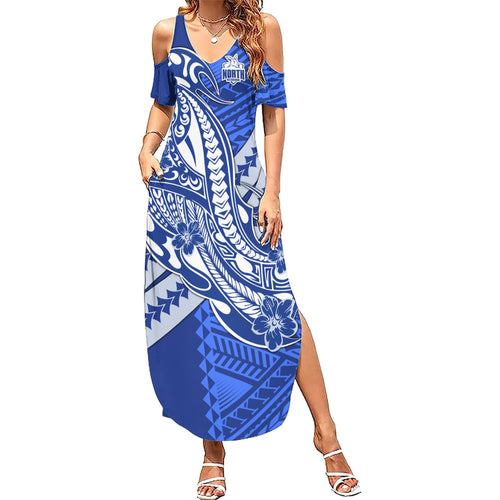 Personalized North Melbourne Kangaroos Family Matching Summer Maxi Dress and Hawaiian Shirt Polynesian Tribal Kangaroo Mascot With Hibiscus Floral Art
