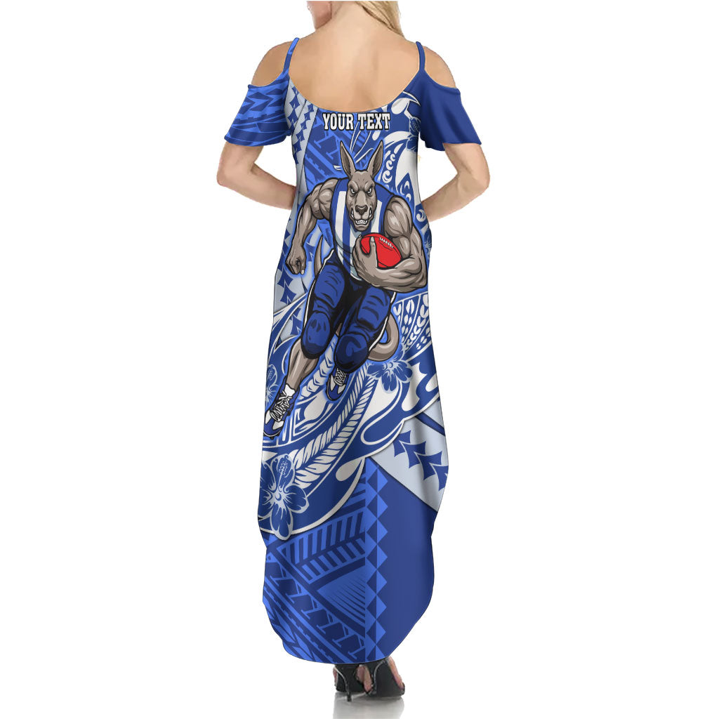 Personalized North Melbourne Kangaroos Family Matching Summer Maxi Dress and Hawaiian Shirt Polynesian Tribal Kangaroo Mascot With Hibiscus Floral Art